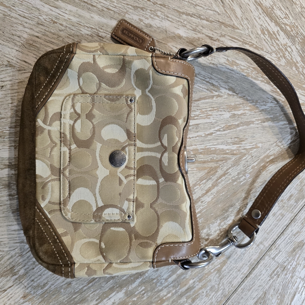 Coach Vintage Beige Monogram Canvas Shoulder Bag Small